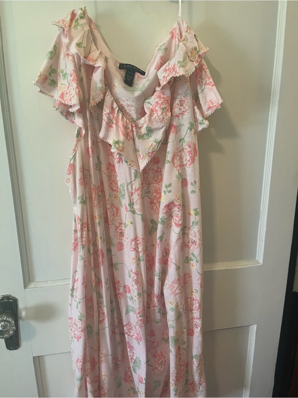 Vintage Cottage-core Ralph Lauren Pink Floral Cotton Nightdress